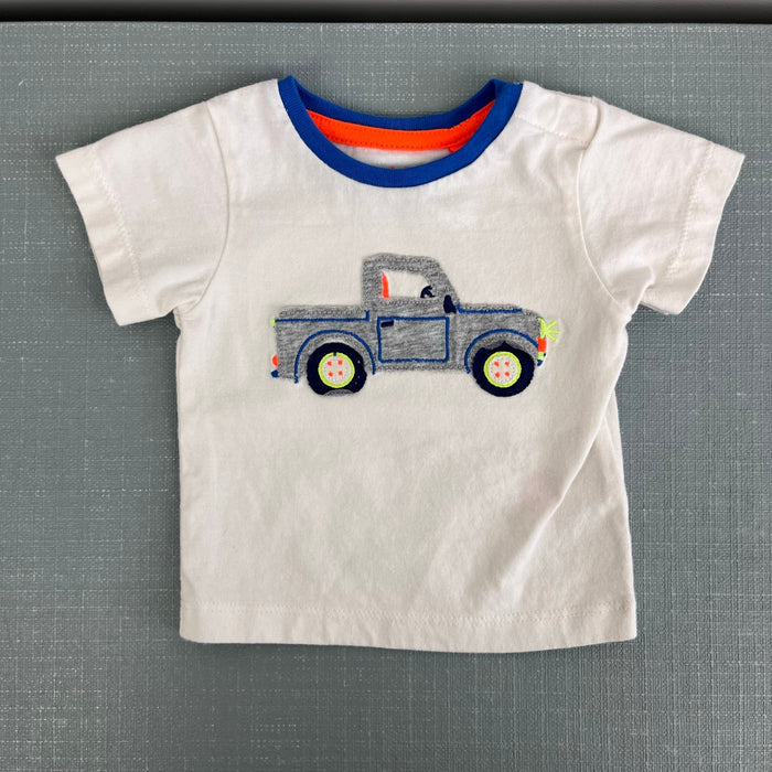 Mini Boden Jersey Short Set Blue Stripe Applique Truck 0-3 Months
