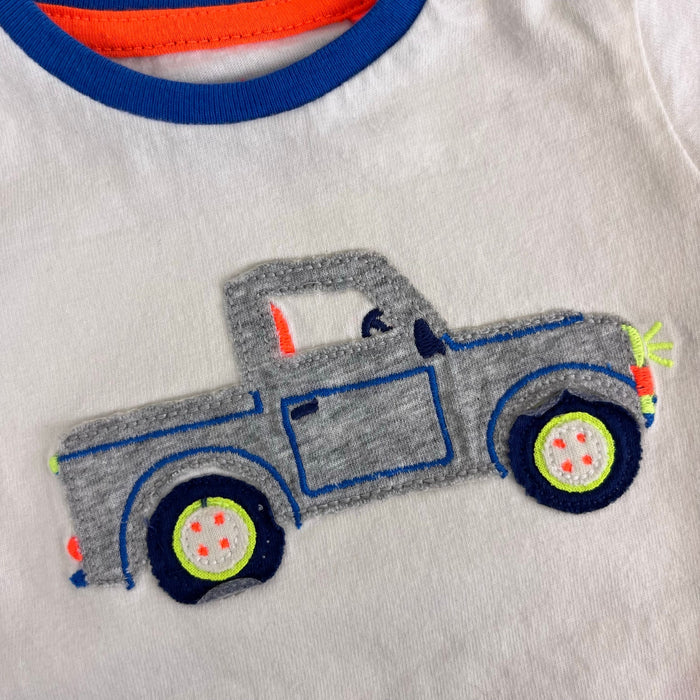 Mini Boden Jersey Short Set Blue Stripe Applique Truck 0-3 Months