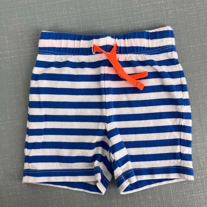 Mini Boden Jersey Short Set Blue Stripe Applique Truck 0-3 Months