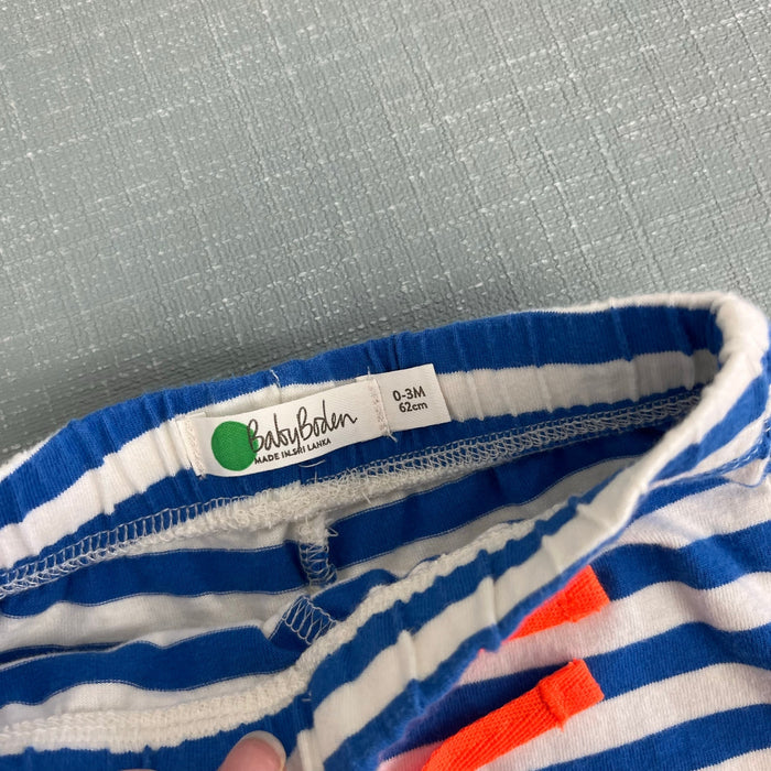 Mini Boden Jersey Short Set Blue Stripe Applique Truck 0-3 Months
