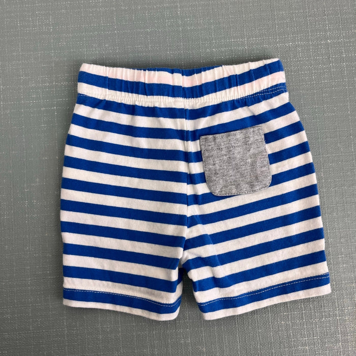 Mini Boden Jersey Short Set Blue Stripe Applique Truck 0-3 Months
