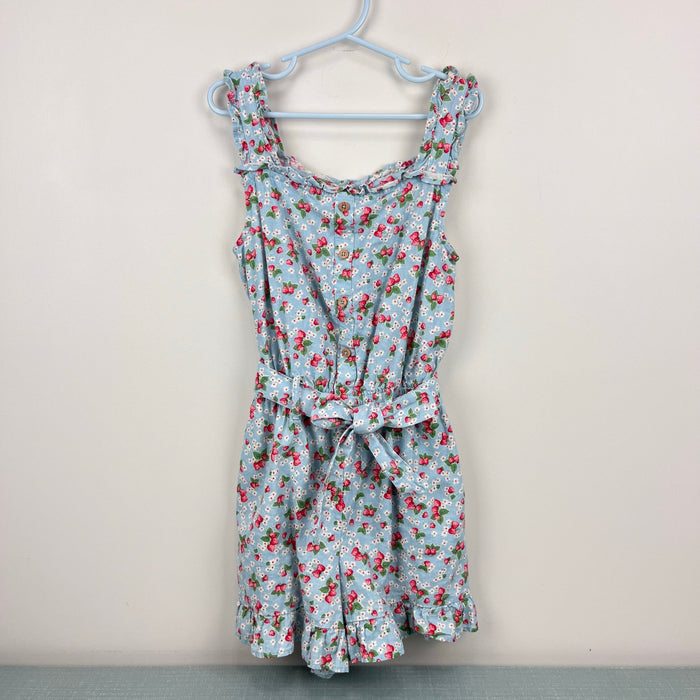 Mini Boden Linen-Cotton Ruffle Romper Surf Strawberry Ditsy 9-10