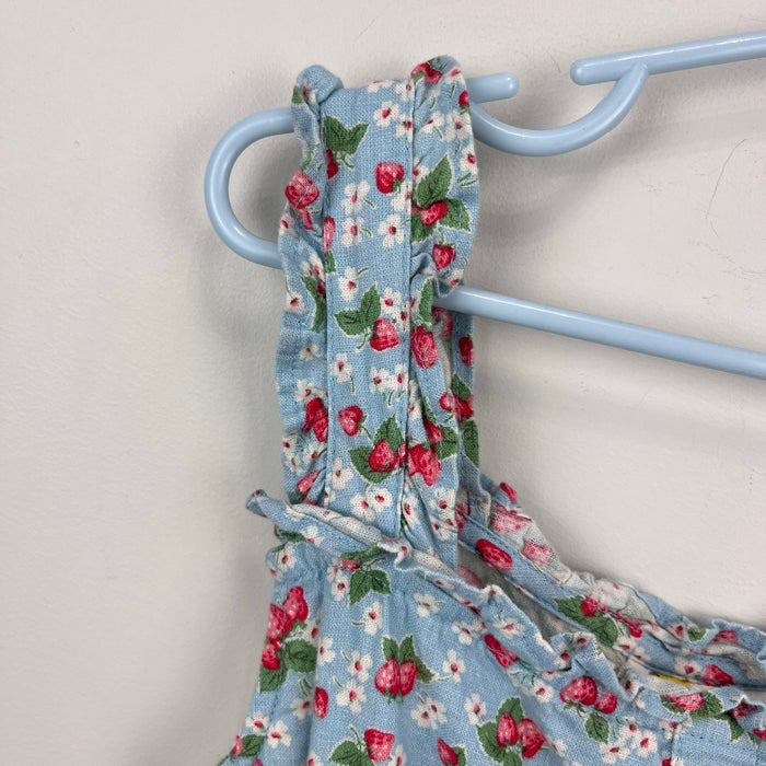 Mini Boden Linen-Cotton Ruffle Romper Surf Strawberry Ditsy 9-10