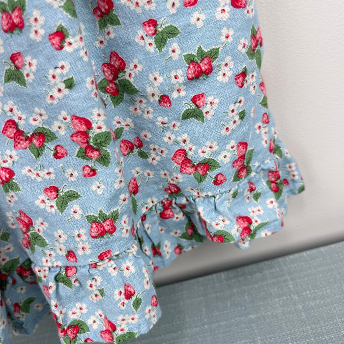 Mini Boden Linen-Cotton Ruffle Romper Surf Strawberry Ditsy 9-10
