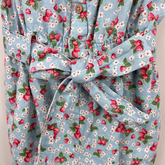 Mini Boden Linen-Cotton Ruffle Romper Surf Strawberry Ditsy 9-10