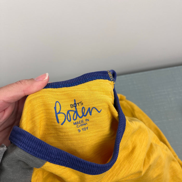 Mini Boden Long Sleeve Raglan T-Shirt Yellow Gray 9-10