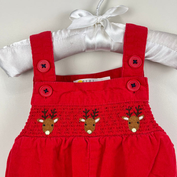 Mini Boden Nostalgic Reindeer Smocked Cord Dungaree 6-12 Months