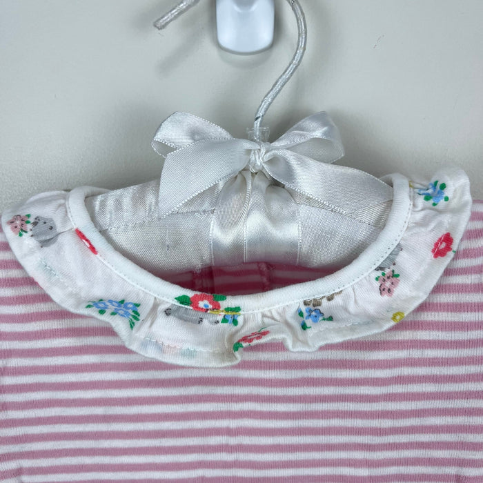 Mini Boden Pink Stripe Ruffle Collar Bodysuit 18-24 Months
