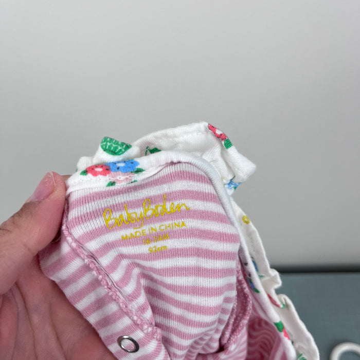 Mini Boden Pink Stripe Ruffle Collar Bodysuit 18-24 Months