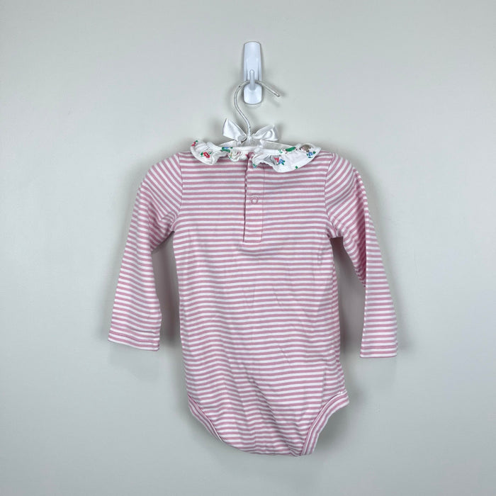 Mini Boden Pink Stripe Ruffle Collar Bodysuit 18-24 Months
