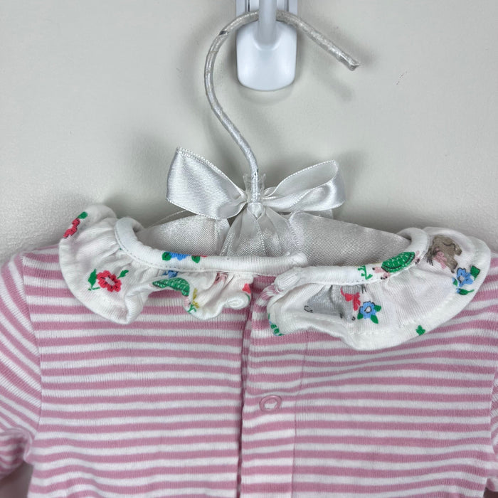 Mini Boden Pink Stripe Ruffle Collar Bodysuit 18-24 Months