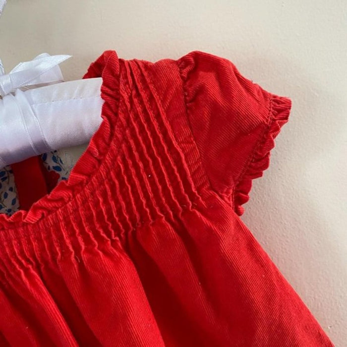 Mini Boden Pintuck Ruffle Corduroy Dress 6-12 Months