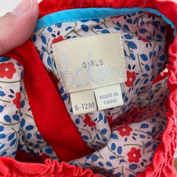 Mini Boden Pintuck Ruffle Corduroy Dress 6-12 Months
