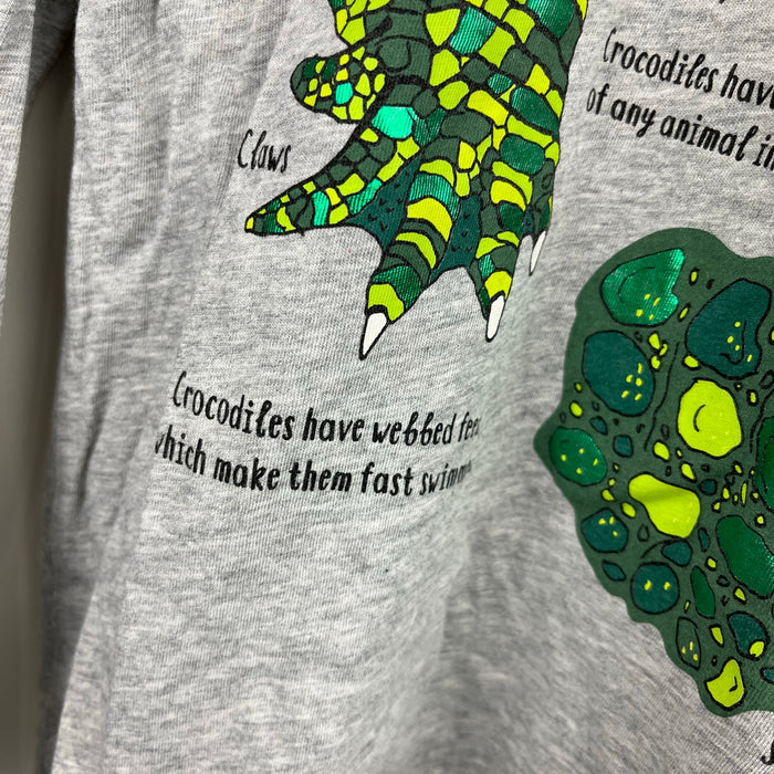 Mini Boden Printed Educational T-Shirt Grey Marl Crocodiles 9-10