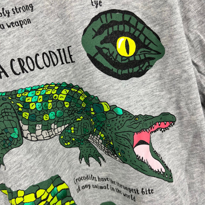 Mini Boden Printed Educational T-Shirt Grey Marl Crocodiles 9-10