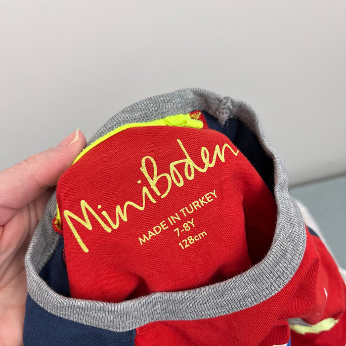 Mini Boden Printed Raglan Logo T-Shirt Red Space Shuttle 7-8