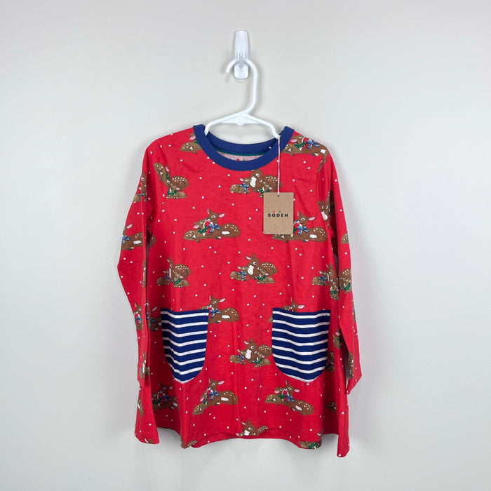 Mini Boden Printed Tunic Rockabilly Red Festive Deer 5-6 NWT