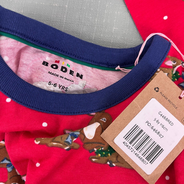 Mini Boden Printed Tunic Rockabilly Red Festive Deer 5-6 NWT