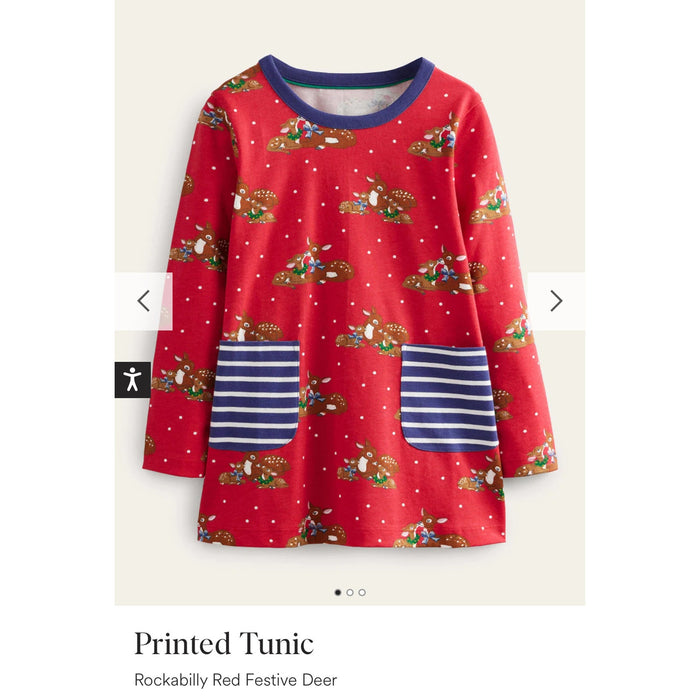 Mini Boden Printed Tunic Rockabilly Red Festive Deer 5-6 NWT