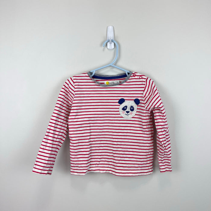 Mini Boden Red and White Striped Applique Panda T-Shirt 2-3