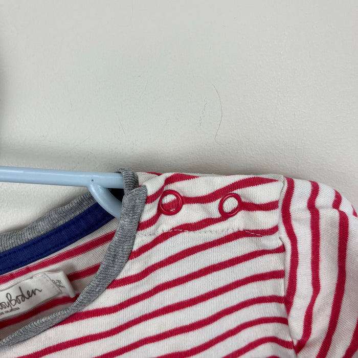 Mini Boden Red and White Striped Applique Panda T-Shirt 2-3