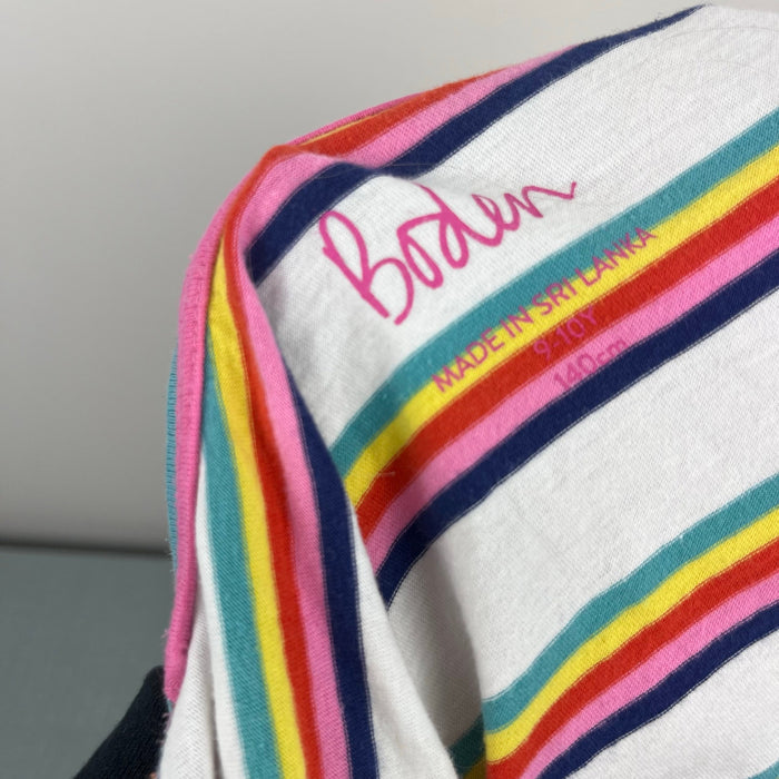 Mini Boden Relaxed Crop T-Shirt Rainbow Spaced Stripe 9-10