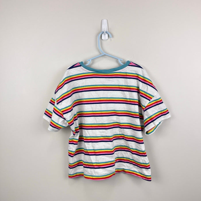 Mini Boden Relaxed Crop T-Shirt Rainbow Spaced Stripe 9-10