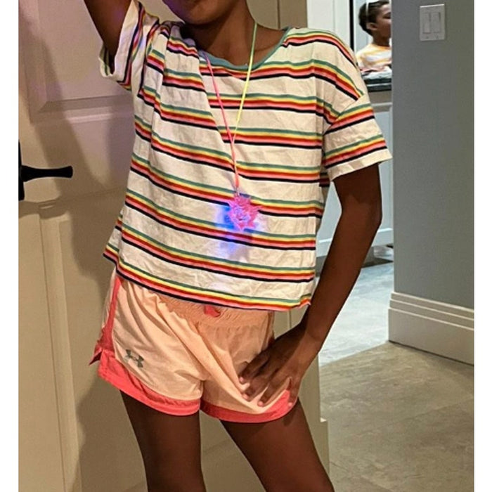 Mini Boden Relaxed Crop T-Shirt Rainbow Spaced Stripe 9-10