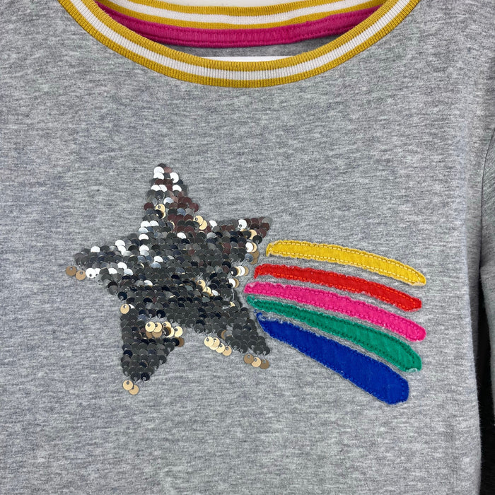 Mini Boden Sequin Star Applique Sweatshirt Dress Gray 8-9
