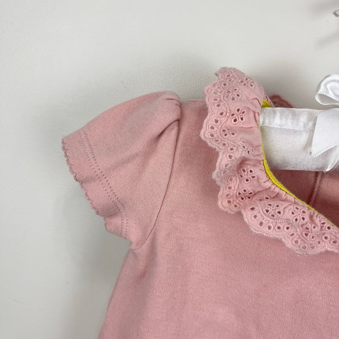 Mini Boden Short Sleeve Pink Eyelet Ruffle Collar Bodysuit 18-24 Months