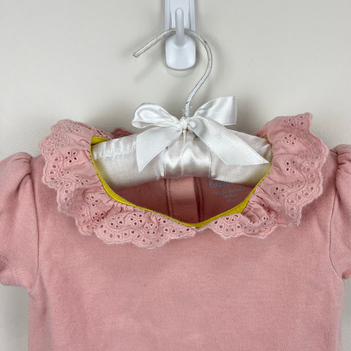 Mini Boden Short Sleeve Pink Eyelet Ruffle Collar Bodysuit 18-24 Months
