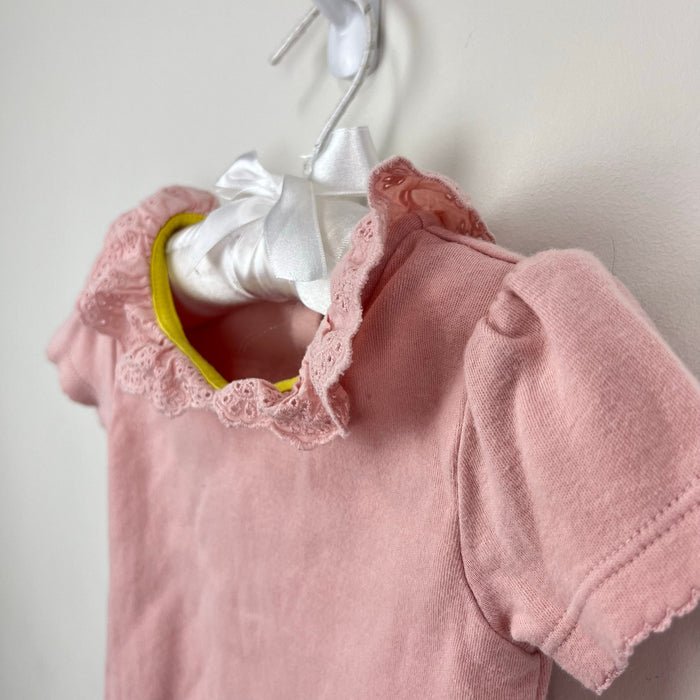 Mini Boden Short Sleeve Pink Eyelet Ruffle Collar Bodysuit 18-24 Months