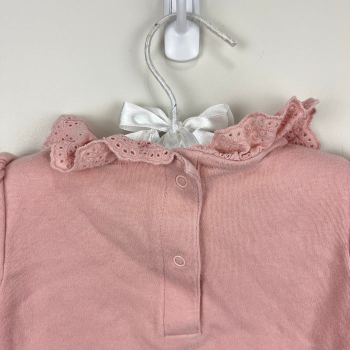Mini Boden Short Sleeve Pink Eyelet Ruffle Collar Bodysuit 18-24 Months