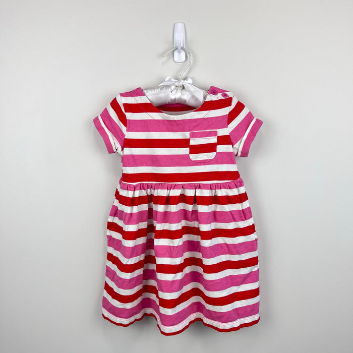 Mini Boden Short-Sleeved Fun Jersey Dress Poppy Red/Pink Stripe 2-3