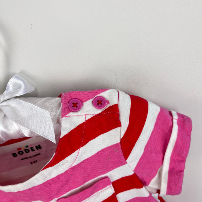 Mini Boden Short-Sleeved Fun Jersey Dress Poppy Red/Pink Stripe 2-3