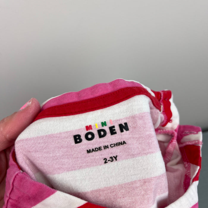 Mini Boden Short-Sleeved Fun Jersey Dress Poppy Red/Pink Stripe 2-3
