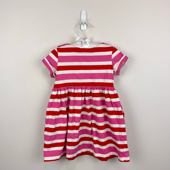 Mini Boden Short-Sleeved Fun Jersey Dress Poppy Red/Pink Stripe 2-3