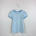 Mini Boden Short Sleeved Pointelle Top Light Celeste Blue/Soft Ivory 11-12