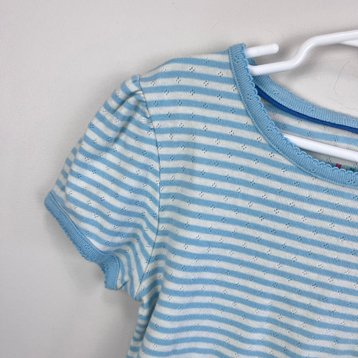 Mini Boden Short Sleeved Pointelle Top Light Celeste Blue/Soft Ivory 11-12