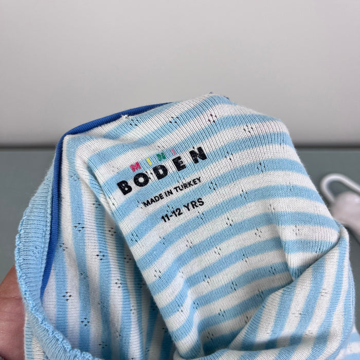Mini Boden Short Sleeved Pointelle Top Light Celeste Blue/Soft Ivory 11-12