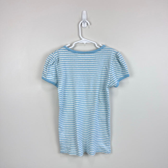 Mini Boden Short Sleeved Pointelle Top Light Celeste Blue/Soft Ivory 11-12