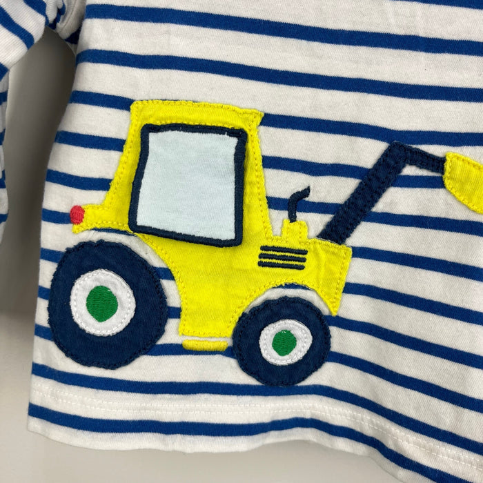 Mini Boden Striped Tractor Life the Flap T-Shirt 3-6 Months