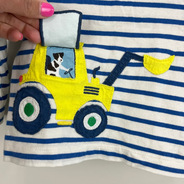Mini Boden Striped Tractor Life the Flap T-Shirt 3-6 Months