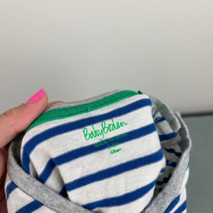 Mini Boden Striped Tractor Life the Flap T-Shirt 3-6 Months
