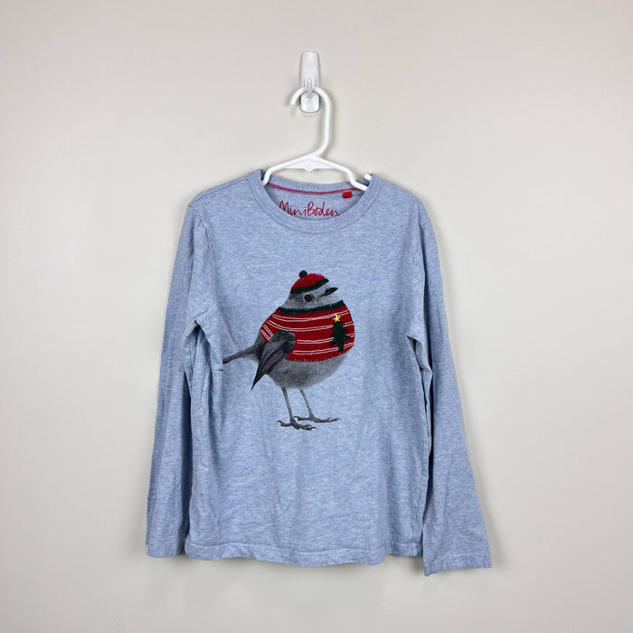 Mini Boden Superstich Holiday Bird Applique T-Shirt 9-10