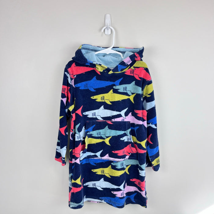 Mini Boden Towelling Throw-On Swim Cover Up Navy Sharks 6-7