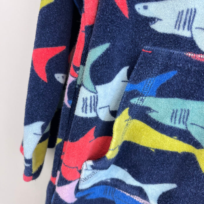 Mini Boden Towelling Throw-On Swim Cover Up Navy Sharks 6-7