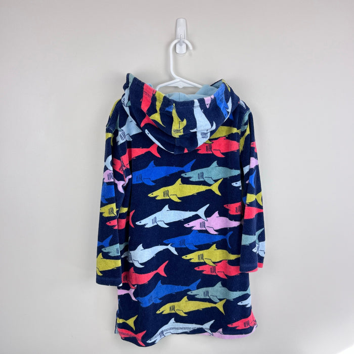 Mini Boden Towelling Throw-On Swim Cover Up Navy Sharks 6-7