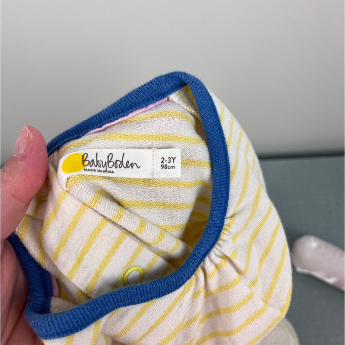 Mini Boden Yellow Striped Rainbow Applique Tunic 2-3