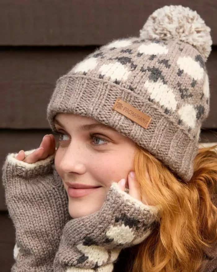 Mushroom Merino Sheep Roll Back Bobble Beanie Pachamama